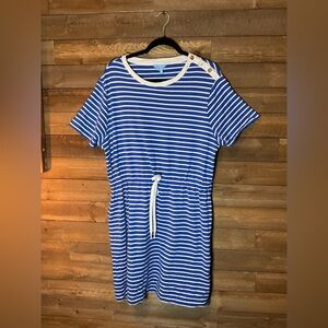 Draper James Tie Waist T-Shirt Dress in Blue Nautical Stripe Women’s Size 1X